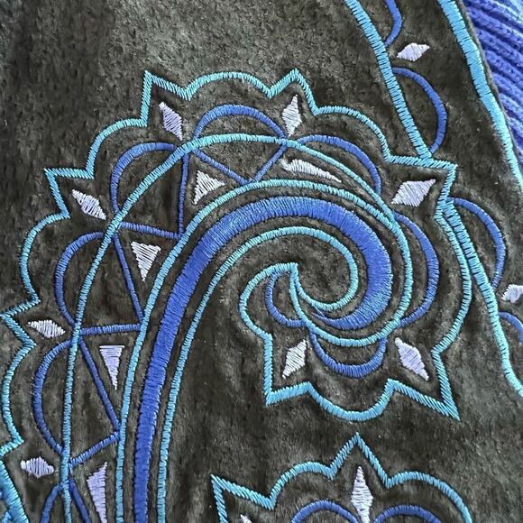 Bob Mackie Womens XS Leather Art Artsy Zip Sweater Jacket Embroidered Boho - Picture 6 of 11